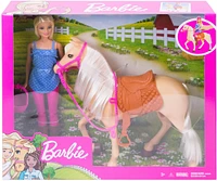 Barbie Doll, Blonde, Wearing Riding Outfit with Helmet, and Light Brown Horse with Soft White Mane and Tail