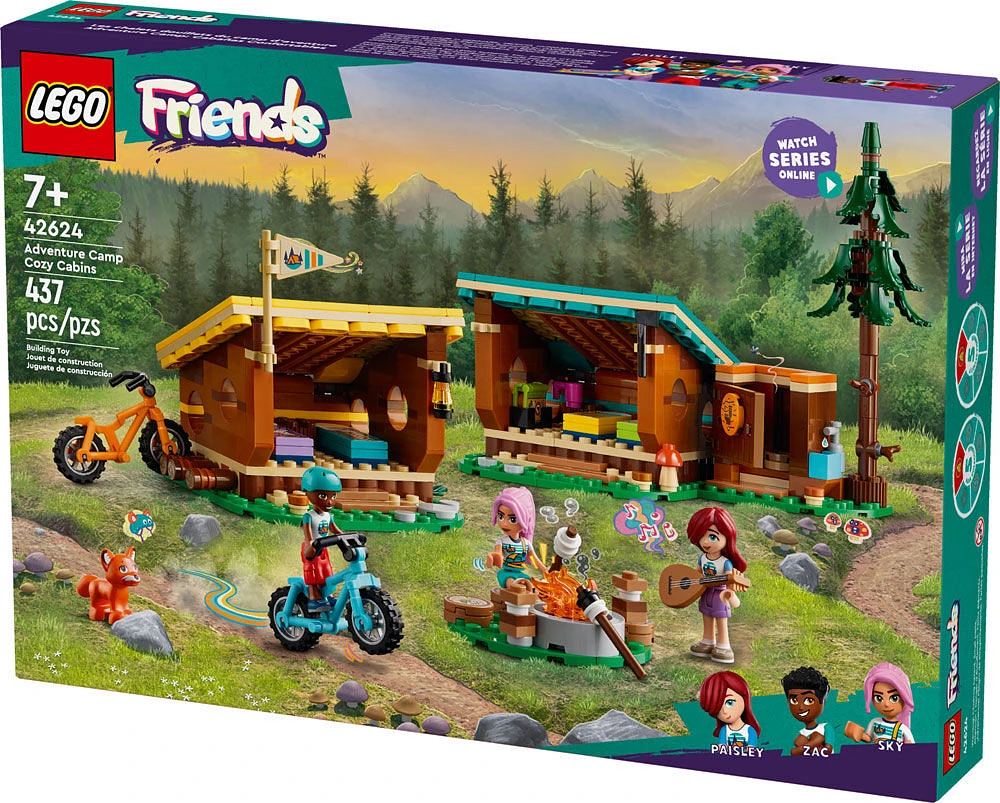 LEGO Friends Adventure Camp Cozy Cabins Camping Toy Set, Nature Playset for Pretend Play 42624