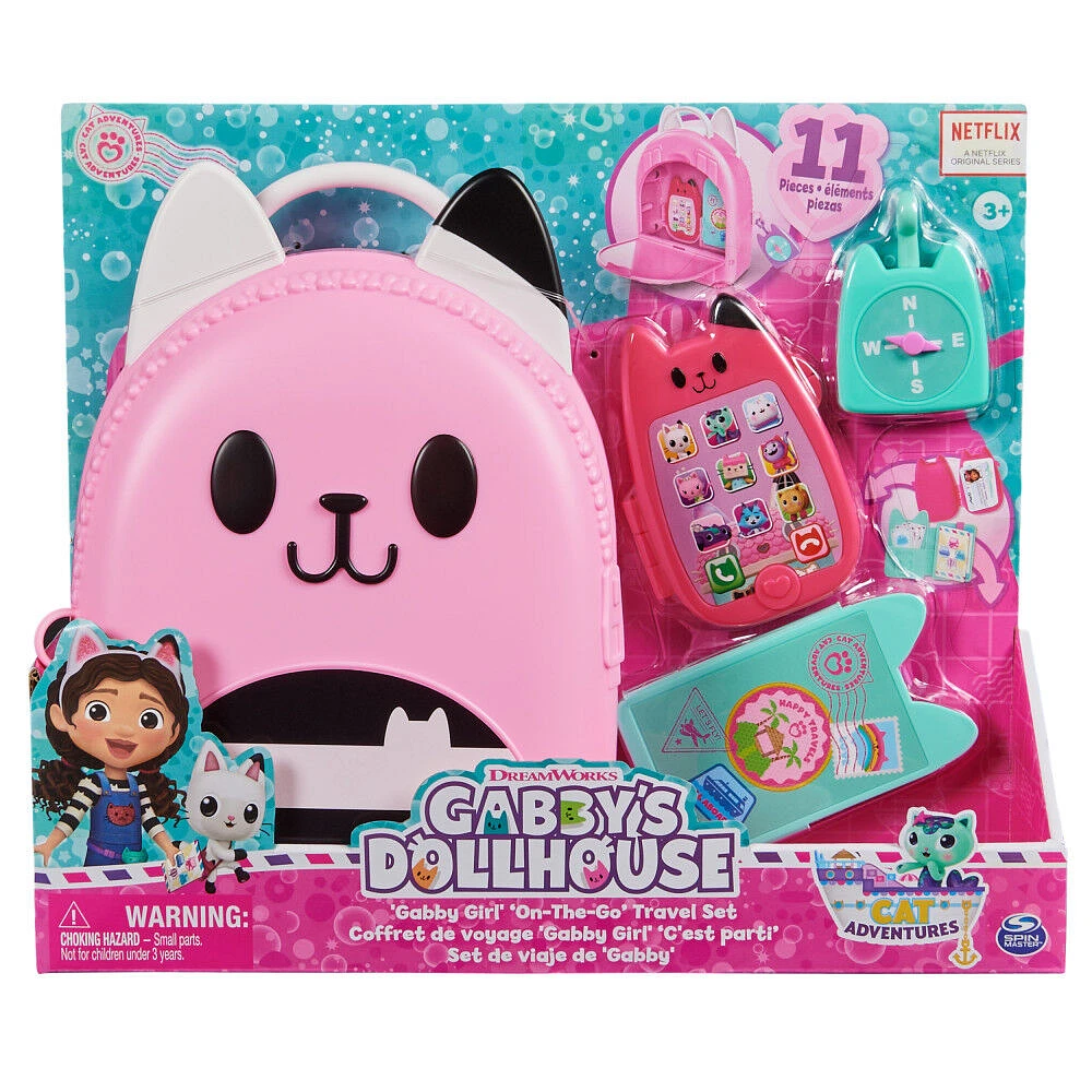 Gabby's Dollhouse, Gabby Girl On-The-Go Travel Set, Pretend Play Travel Toys, Toy Passport, Toy Phone and Compass Charm