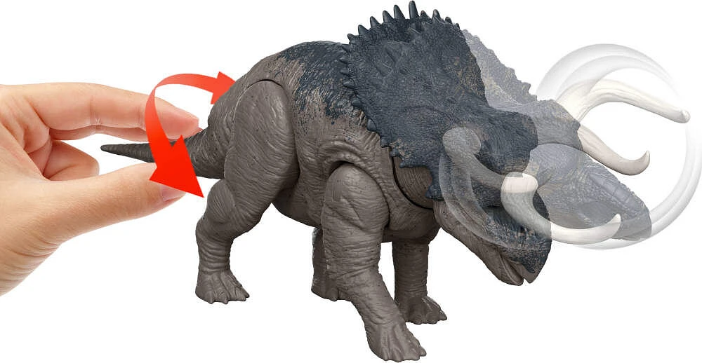 Jurassic World Rebirth Wild Roar Nasutoceratops Dinosaur Toy, Tail Controlled Attack Chomp & Sound
