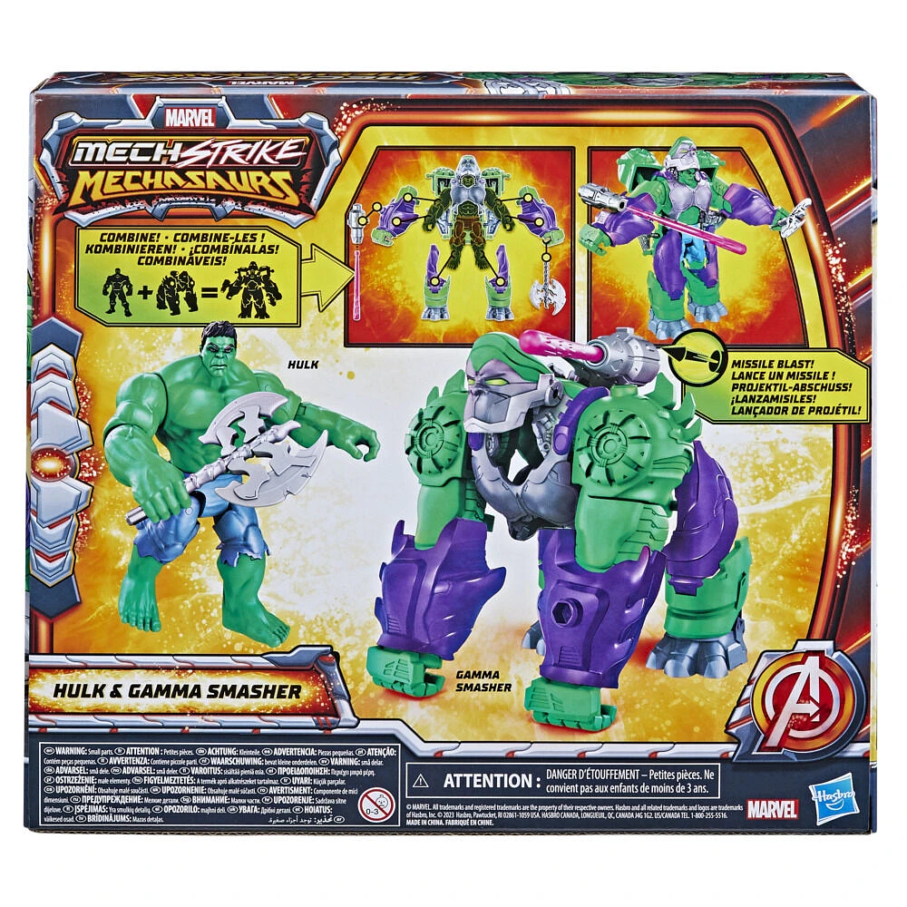 Marvel Mech Strike Mechasaurs, figurine Hulk de 11 cm avec Mechasaur Gamma Smasher, jouet de super-héros