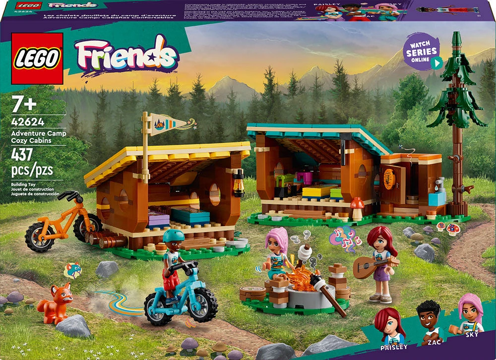 LEGO Friends Adventure Camp Cozy Cabins Camping Toy Set, Nature Playset for Pretend Play 42624