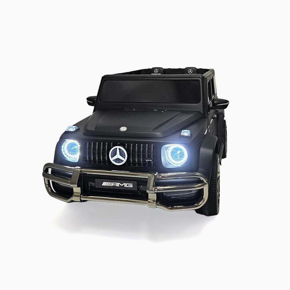 KIDSVIP Voiture 2 places à enfourcher Mercedes G Series 24V 4x4 pour enfants sous licence officielle avec roues en caoutchouc, musique, RC - Noir mat