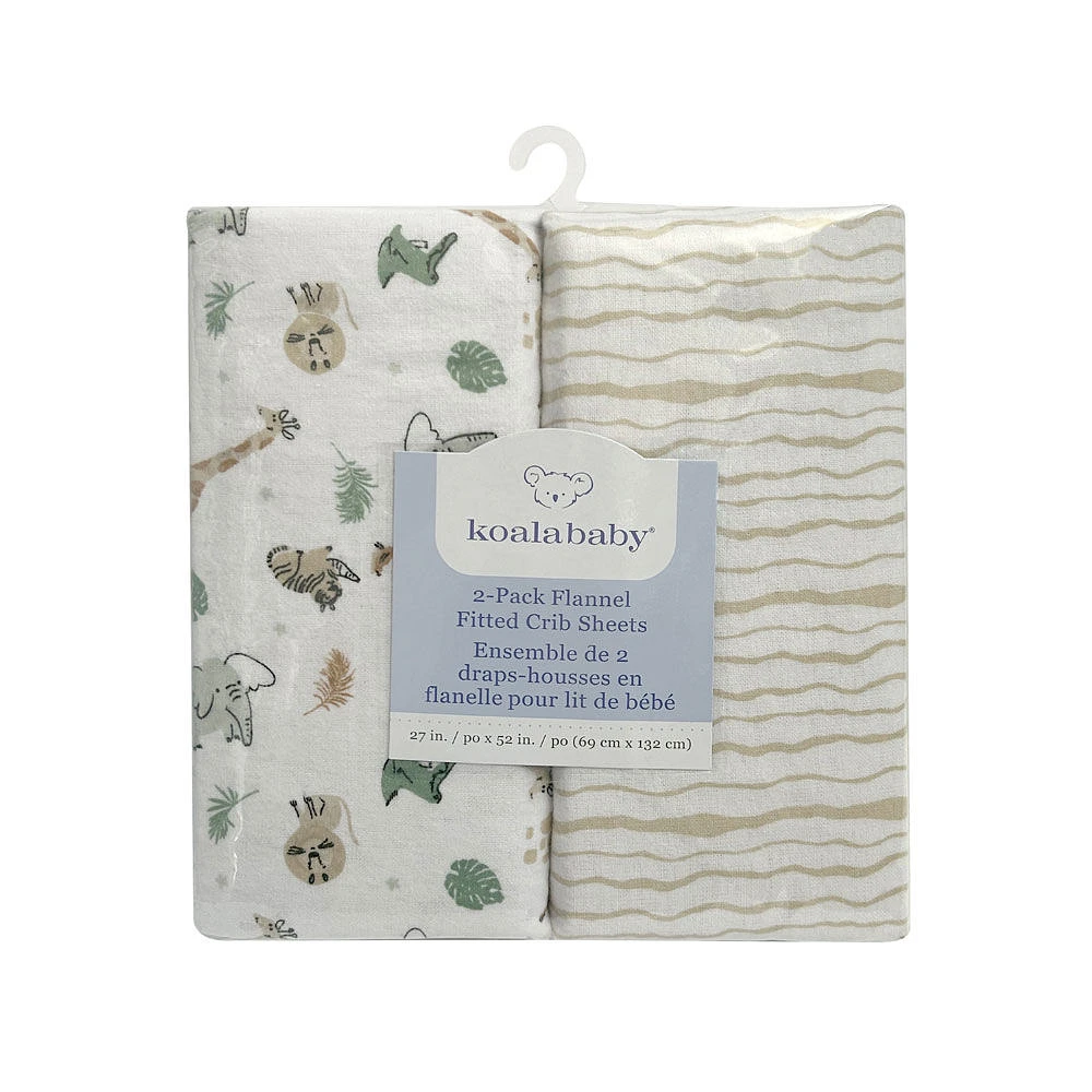 Koala Baby 2 Pack Flannel Sheet Safari/Stripes