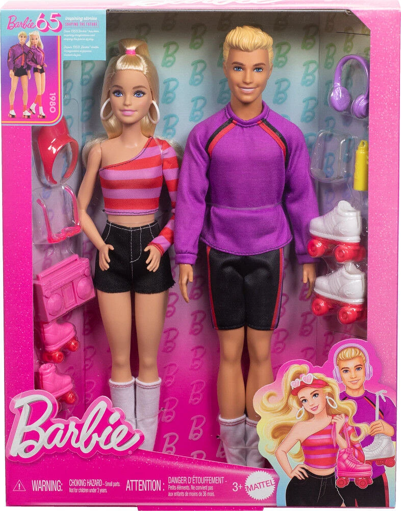 Barbie Fashionistas 2 Doll & 6 Accessories Set, Roller-Skating Theme, 65th Anniversary