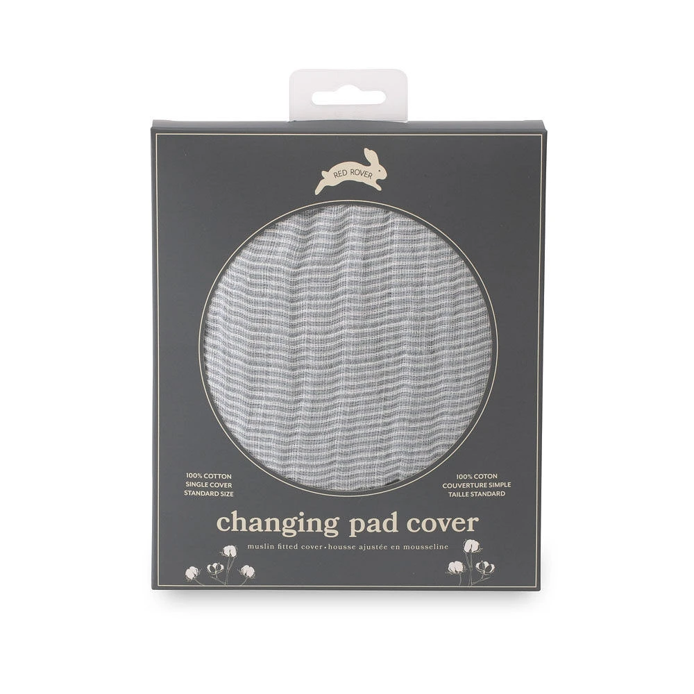 Red Rover - Cotton Muslin Changing Pad Cover -  Grey Micro Stripe - R Exclusive