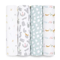 Couverture à Emmailloter en Mousseline de Coton Aden + Anais Essentials Alphabet Animals, Lot de 4