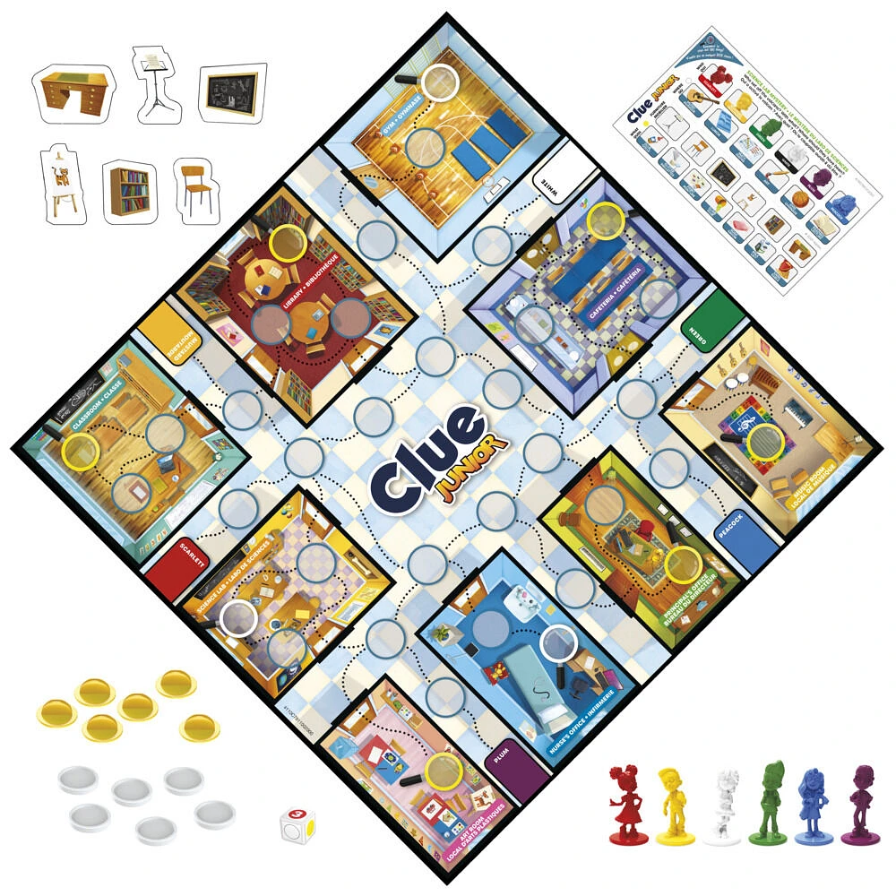 Clue Junior Game, 2-Sided Gameboard, 2 Games in 1, Clue Mystery Game for Younger Kids, Kids Board Games, Junior Games