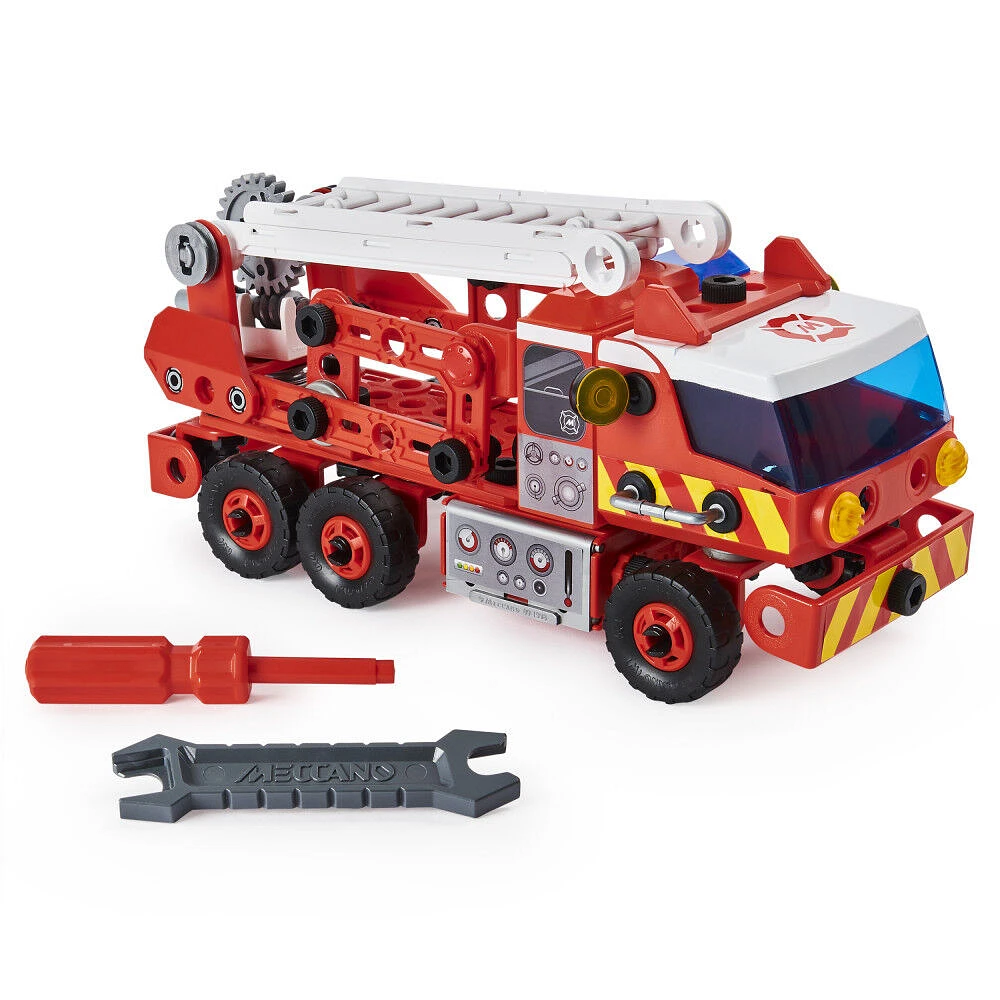 Meccano Junior, Kit de construction STEAM, Camion de pompiers avec effets sonores et lumineux