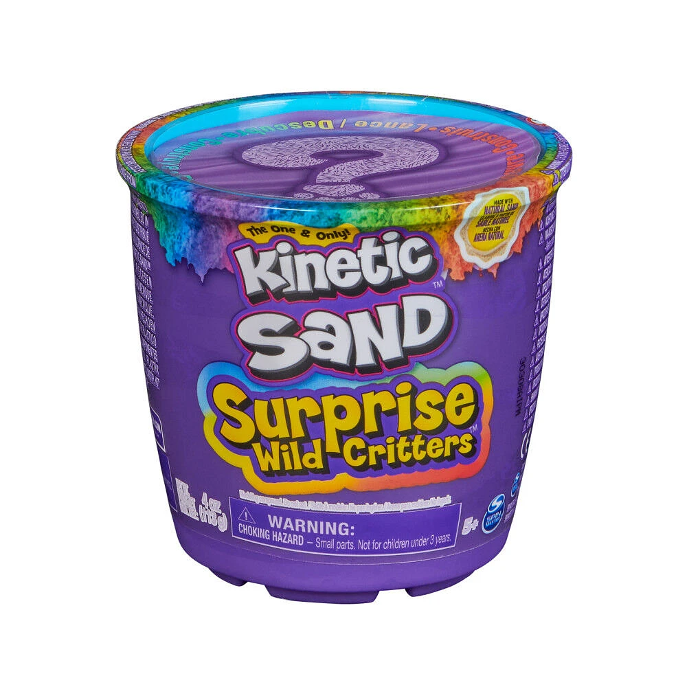 Kinetic Sand Surprise Wild Critters, 4oz Play Sand, Surprise Toy Character & Reusable Sand Storage with Lid, Sensory Toys