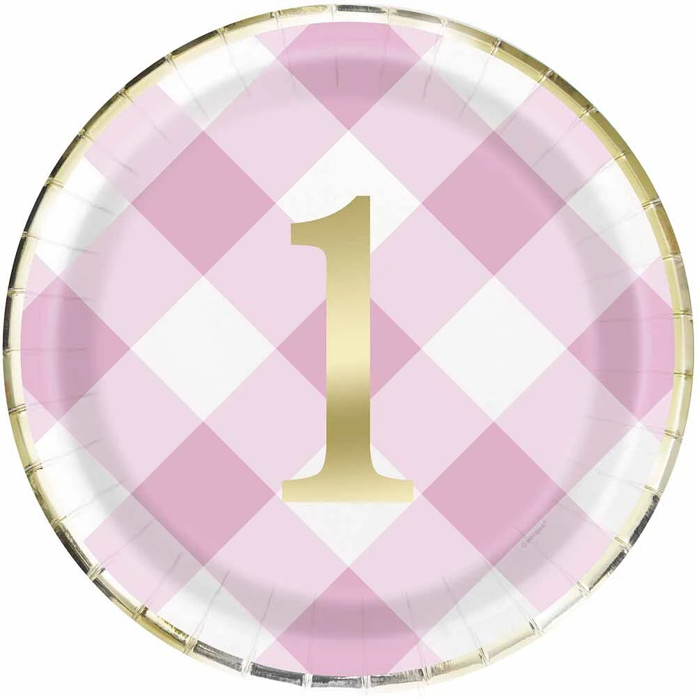 Gingham 1st Birthday Assiettes 9po