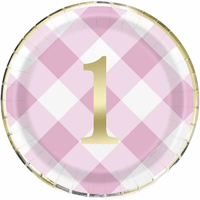 Gingham 1st Bday 9" Plates 8 pieces