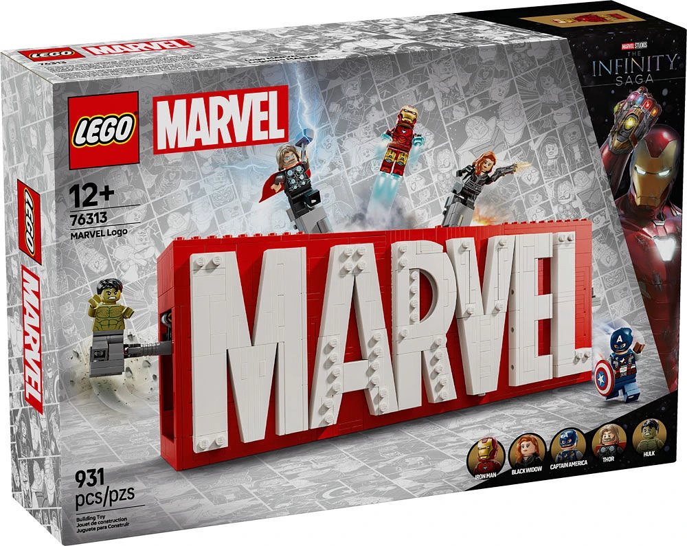 LEGO Marvel : Logo et figurines MARVEL, Ensemble à construire avec personnages des Avengers 76313