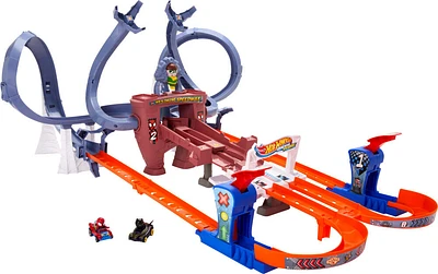 Hot Wheels RacerVerse Spider-Man's Web-Slinging Speedway Track Set with 2 Hot Wheels Racers