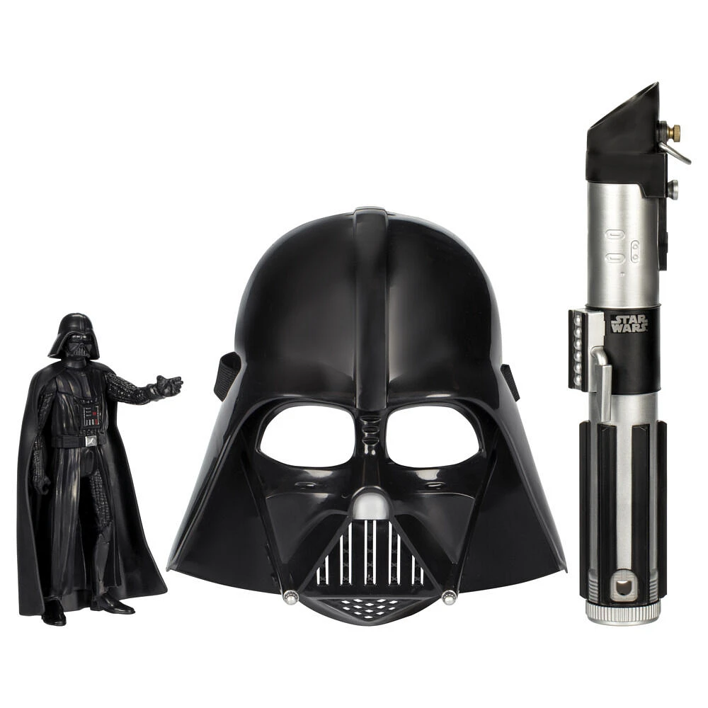 Star Wars, Pack Côté obscur Darth Vader, sabre laser, masque, figurine et accessoire