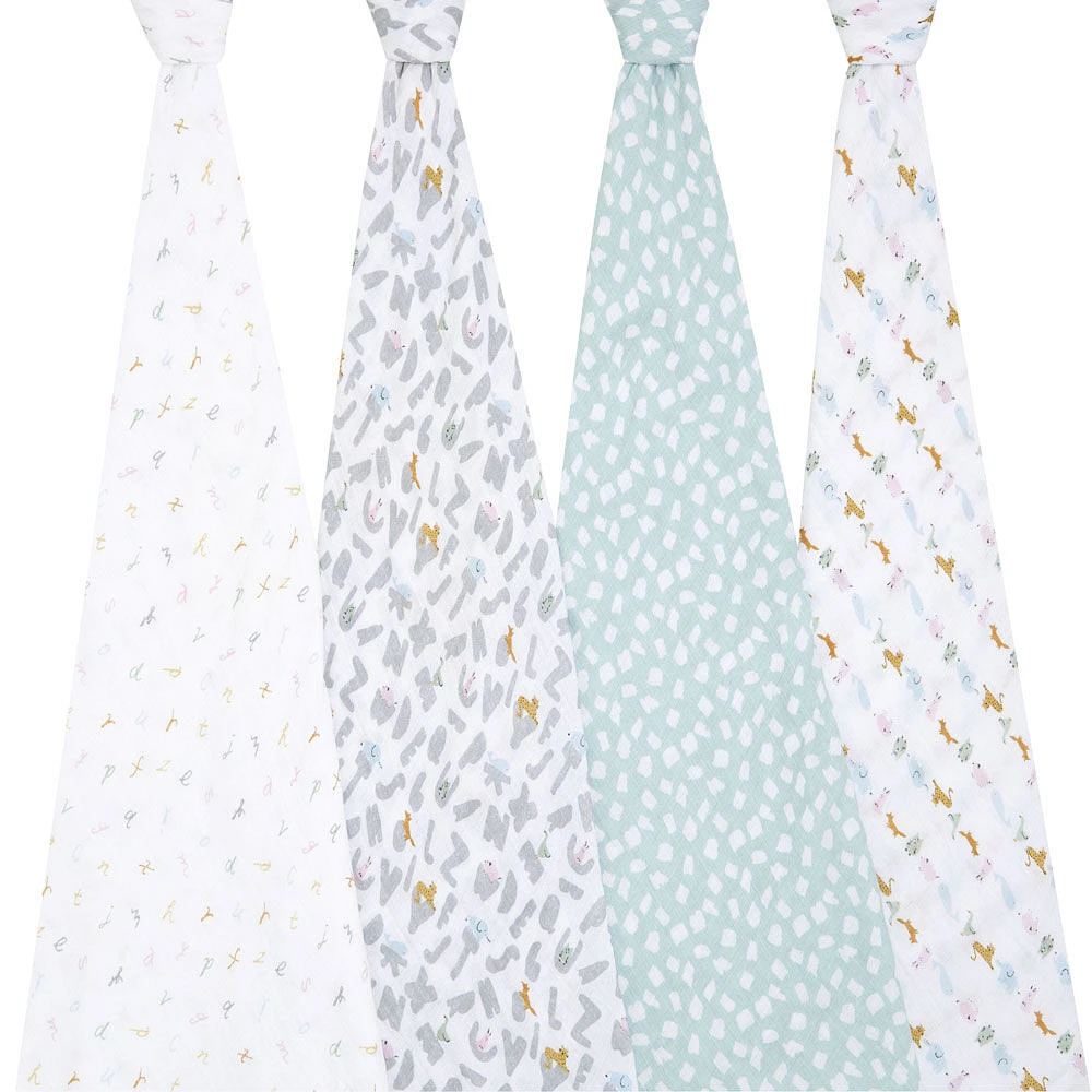 Aden + Anais Essentials 4-Pack Muslin Swaddle Alphabet Animals