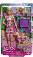 Barbie  Poupée, chiot et chien dans un fauteuil roulant, accessoire