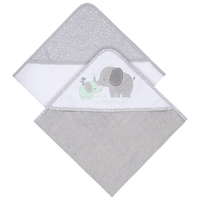 Koala Baby - Serviette à Capuche Tissée Éléphant Gris - Paquet de 2