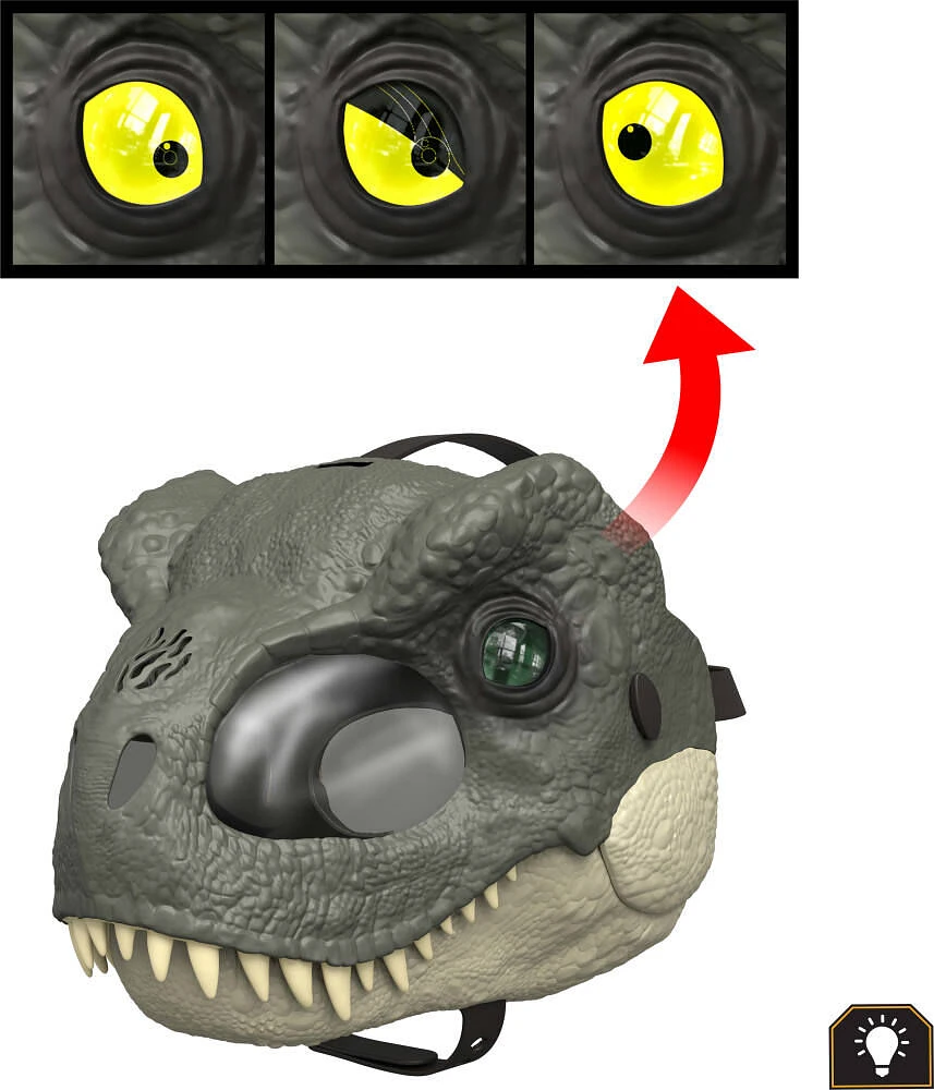 Jurassic World Rebirth T-Rex Rage N Roar Mask with LED Light Up Eyes Feature, 3 Level Effects