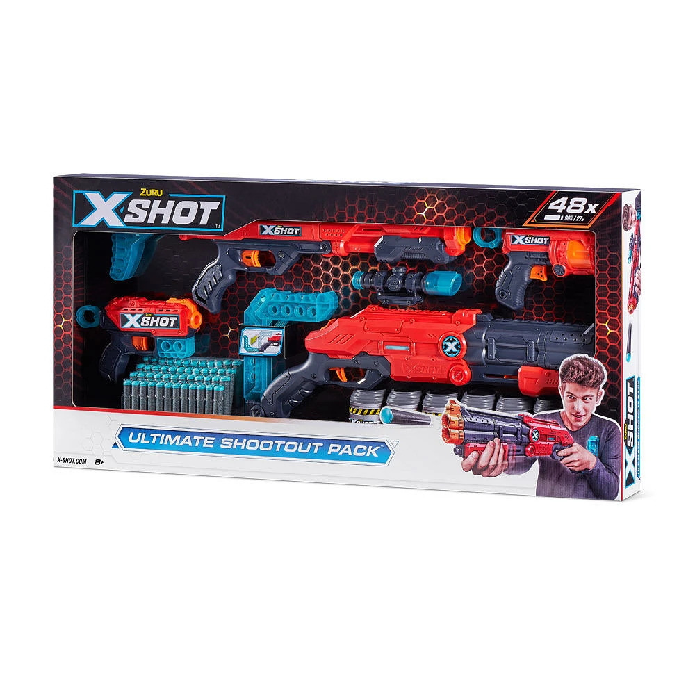 X-Shot Excel Ultimate Shootout Pack (4 Blasters 48 Darts, 6 Cans) - R Exclusive