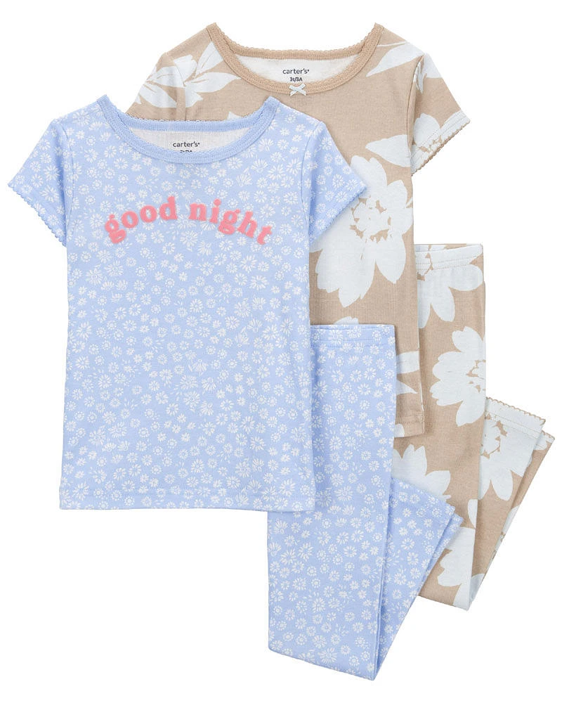 4-Piece Floral 100% Snug Fit Cotton Pajamas