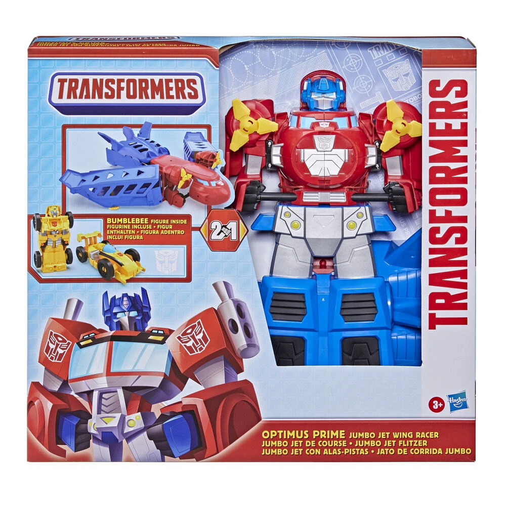 Transformers, Optimus Prime Jumbo Jet de course avec figurine Bumblebee voiture de course de 11 cm