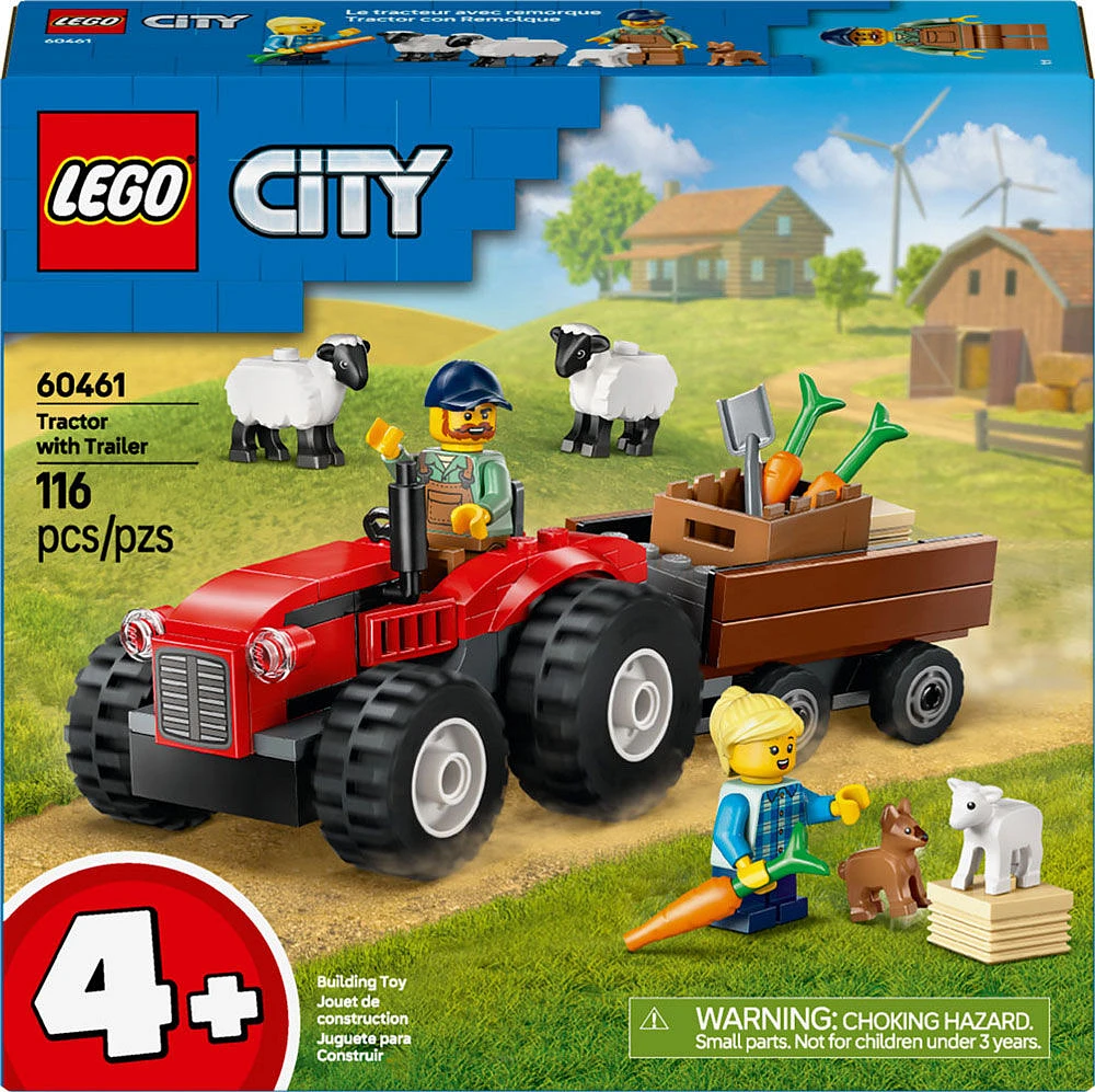 LEGO City Le tracteur agricole rouge avec remorque et moutons, ensemble de jeu pour les enfants de 4 ans et plus 60461