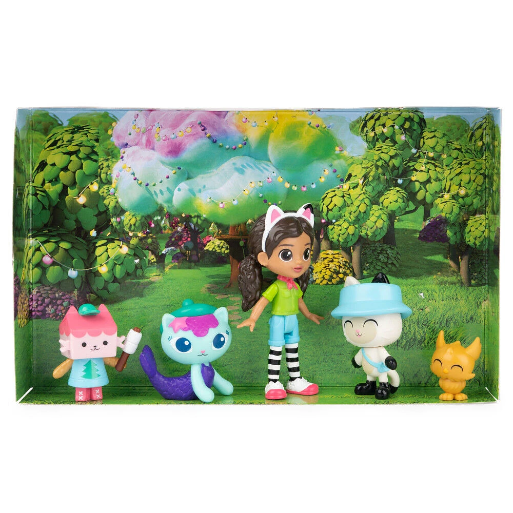 DreamWorks Gabby's Dollhouse, Coffret cadeau édition camping avec figurines Gabby Girl, Pandy Paws, Baby Box et MerCat