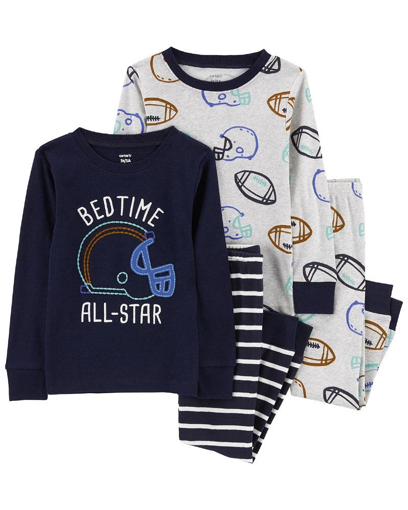 Carter's Four Piece Football 100% Snug Fit Cotton PJs Black