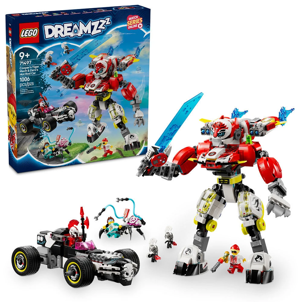 LEGO DREAMZzz Cooper's Tiger Mech & Zero's Hot Rod Car Toy - Building Robot Toy for Kids - 71497