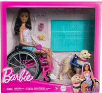 Coffret de poupée Barbie et chien d'assistance avec fauteuil roulant, rampe et accessoires, poupée