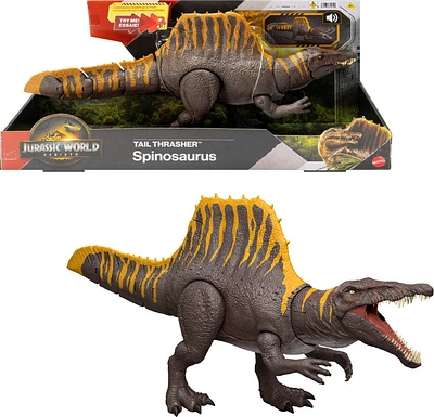 Jurassic World Rebirth Tail Thrasher Spinosaurus Action Figure, Dinosaur Toy with 2 Attack Moves