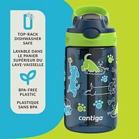 Bouteille d’eau antifuite et antidéversement pour enfants Contigo Aubrey avec paille, lime avec chiens, 414 ml