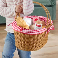 Fisher-Price Wooden Picnic Basket & Food Pretend Play Set for Preschool Kids, 31 Wood Pieces