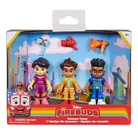 Disney Junior Firebuds, Coffret cadeau figurines articulées, avec 3 jouets à collectionner pour enfants : Bo, Jayden et Violette, et accessoires