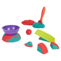 Kinetic Sand, Mold n' Flow, 680 g de sable rouge et turquoise, 3 outils, jouets sensoriels