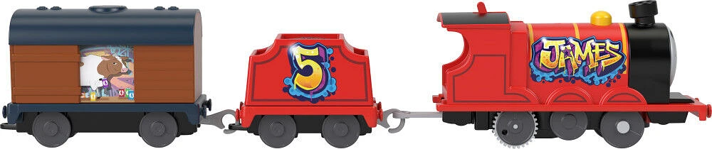 Thomas & Friends Graffiti James Motorized Toy Train Engine with Tender & Cargo Car for Kids