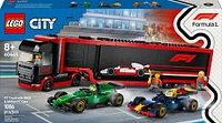 LEGO City F1 Truck with RB20 & AMR24 F1 Cars - Model Car Building Toy Set for Kids, Boys and Girls - 60445