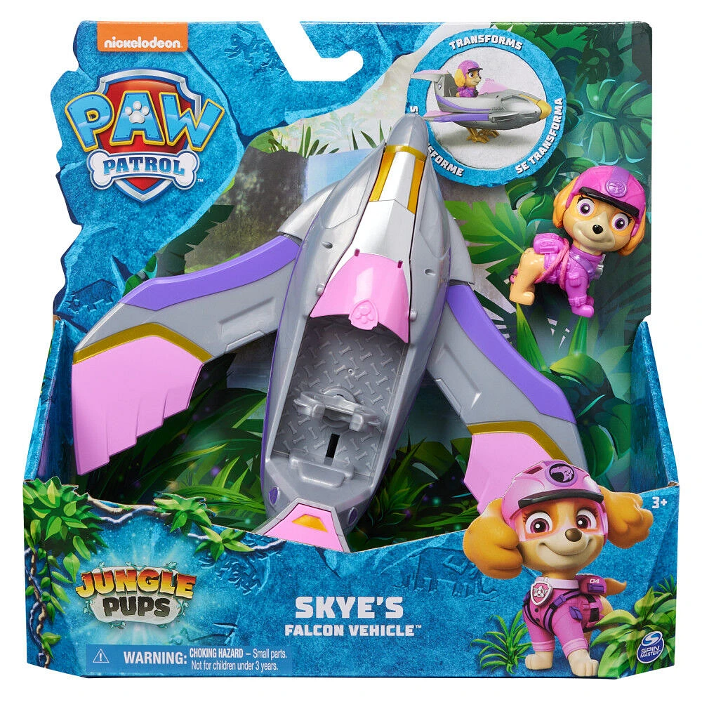 PAW Patrol Jungle Pups, Skye's Falcon Vehicle, Avion à réaction avec figurine à collectionner