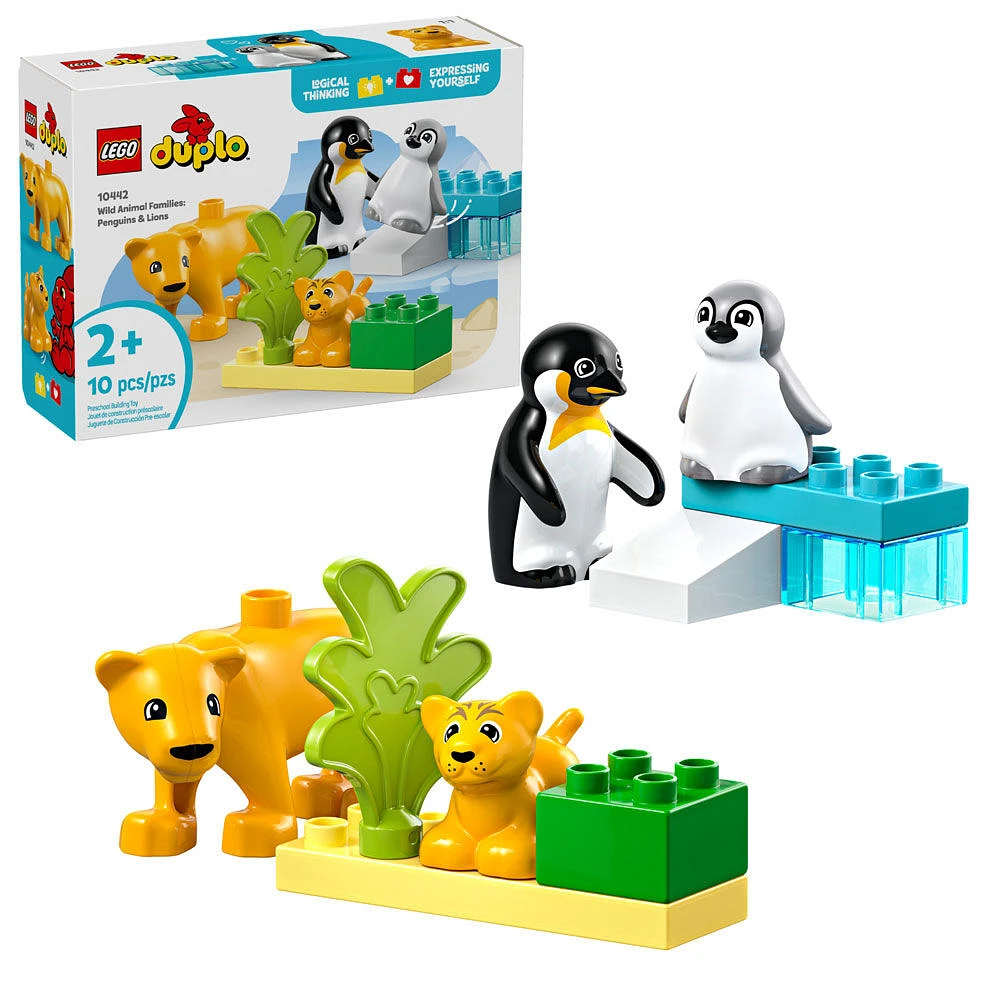 LEGO DUPLO Familles d'animaux sauvages : Pingouins et lions Jouet d'imagination pour un jeu créatif 10442