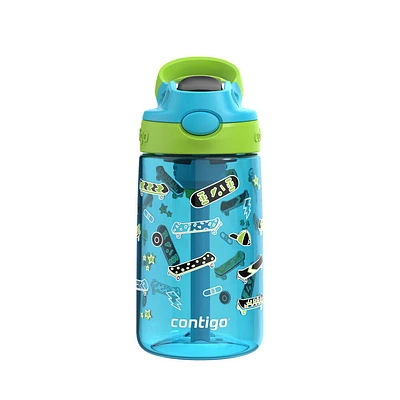 Contigo Aubrey Kids Leak-Proof Spill-Proof Water Bottle, Blue Raspberry Lime Skater, 14 oz