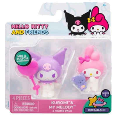 Hello Kitty et ses amis, ensemble de 2 figurines : Pays des rêves - My Melody Teddy Bear & Kuromi Heart Balloon