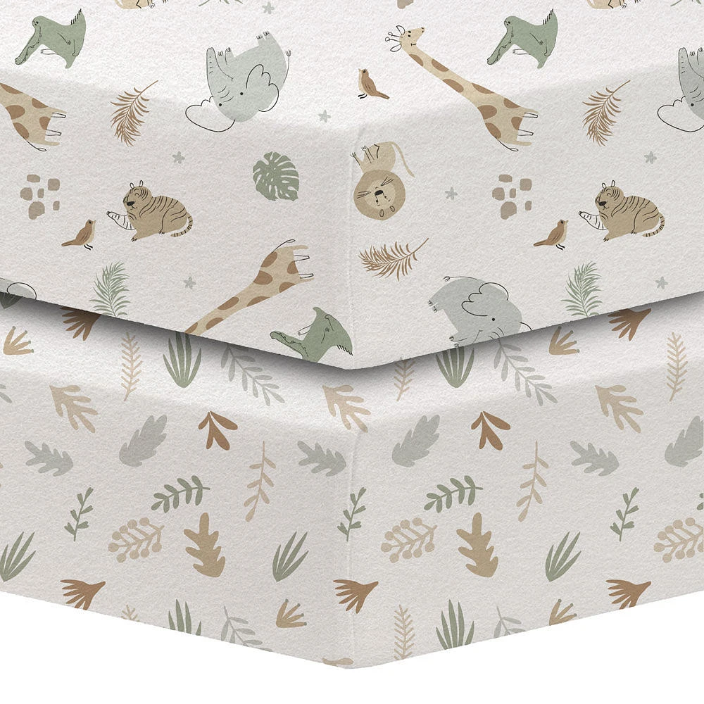 Lot de 2 draps en flanelle Koala Baby Safari/Feuilles