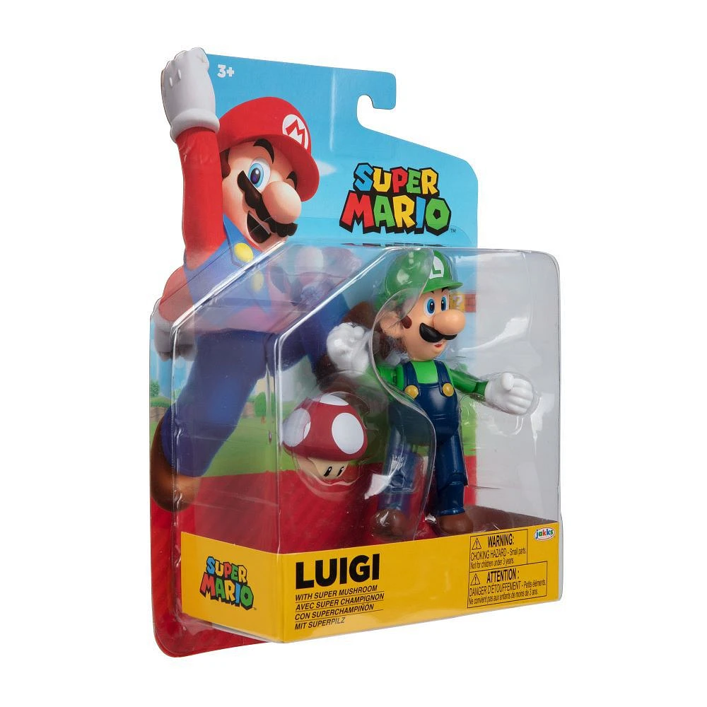 Nintendo 4" Figure - Luigi with Red Mushroom