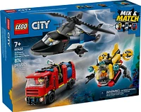 LEGO City Ensemble hélicoptère, camion de pompiers et sous-marin, ensemble de construction de jouet pour les enfants de 7 ans et plus 60462