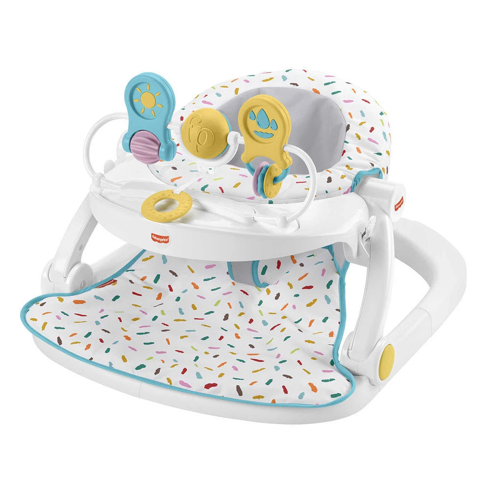 Fisher-Price Deluxe Sit-Me-Up Floor Seat Portable Baby Chair with Toy Bar, Rainbow Sprinkles