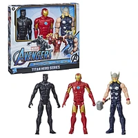 Marvel Avengers Titan Hero Series Black Panther Iron Man Thor Toys, 12-Inch-Scale Figure 3-Pack for Kids Ages 4 and Up