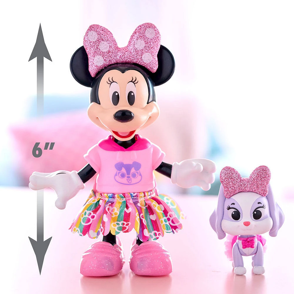 Ensemble de Mode d'Animal Paillettes et Charme Disney Junior Minnie Mouse, Ensemble de Poupée et d'Accessoires à 23 Éléments