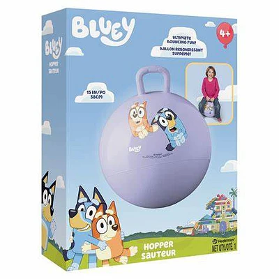 The Hedstrom 15-Inch Bluey Hopper is a  durable ,  eco-friendly  PVC inflatable toy suitable for kids aged 4-8 years. It features a  15-inch size , perfect for promoting balance and coordination. The hopper is  easy to inflate  and can be used for indoor and outdoor play, providing hours of bouncing fun. Made from  high-quality material , it ensures safety for children and withstands hours of play. The toy captures the essence of Bluey's playful spirit, making it a great option for young fans of the character.