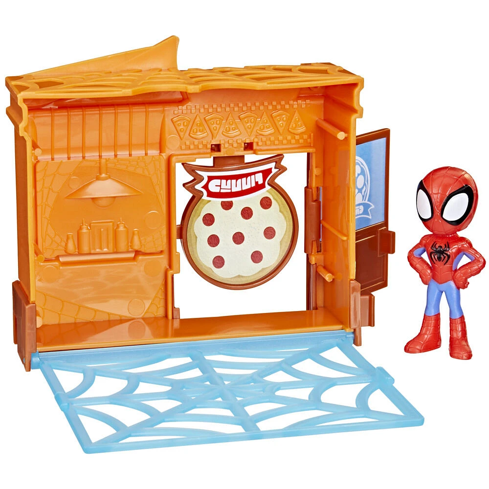 Marvel Spidey and His Amazing Friends City Blocks Spidey Pizza Parlor Kids Playset with Action Figure